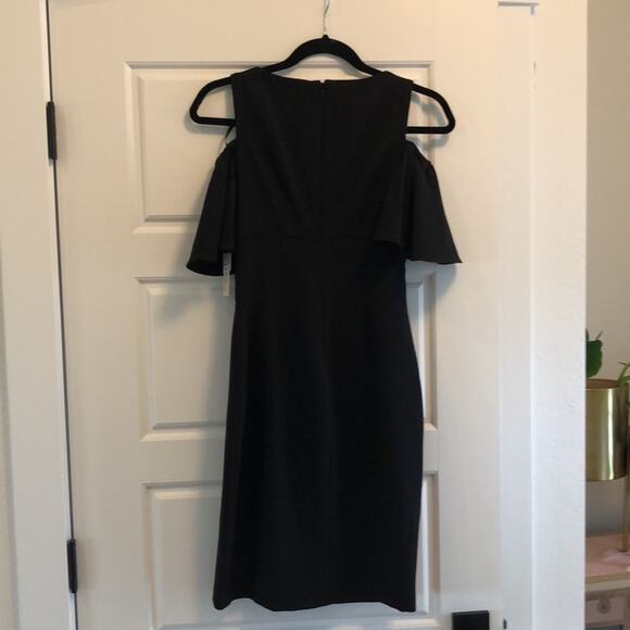 Eliza J Cold Shoulder Ruffle Sheath Dress - Black - SZ 2 - Picture 4 of 7